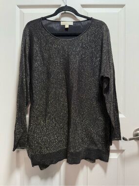 Michael Kors Metallic Black gold Crewneck Sweater size XL